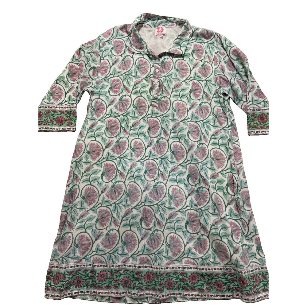 Victoria Dunn Women's 3XL Shirt Dress 100% Cotton Pink Green Floral Pockets